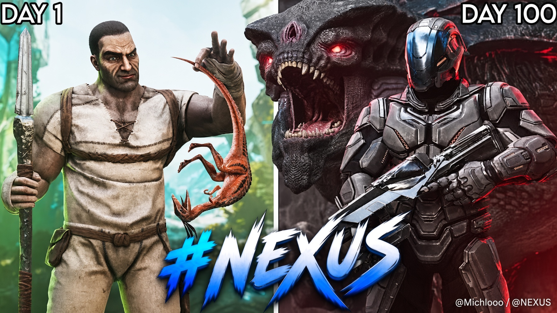 NEXUS ARK Day 1 vs Day 100 progression
